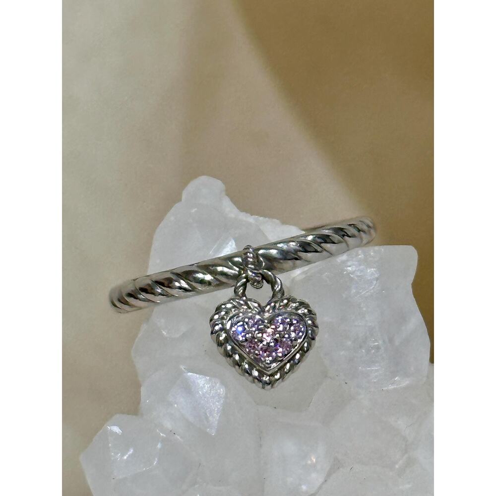 Judith Ripka Sterling Silver Pink Heart Ring – Size 10